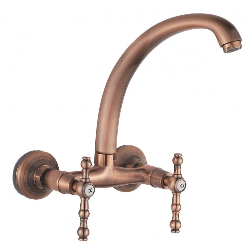 Смесител Inter Ceramic Сайлор ICF 5018853C M7119, Кухненски, Ретро дизайн, Стенен, Двуръкохватков, Цвят бронз